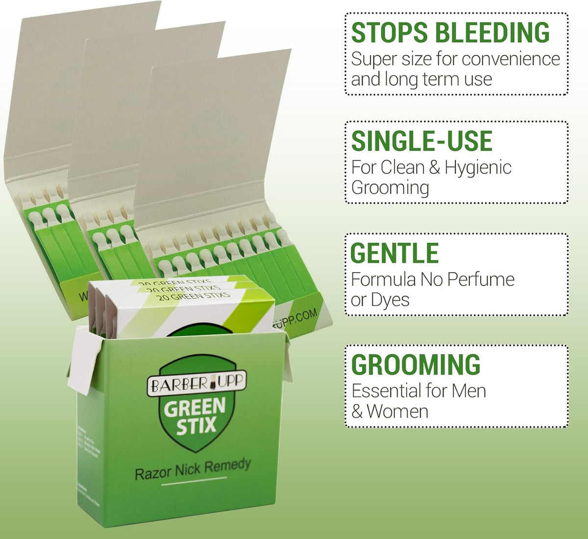 Green Stix Styptic Pencil (3 Pack) | Stops Minor Shaving Nicks, Razor Cuts & Bleeding | Professional Barber & Personal Grooming Accessory