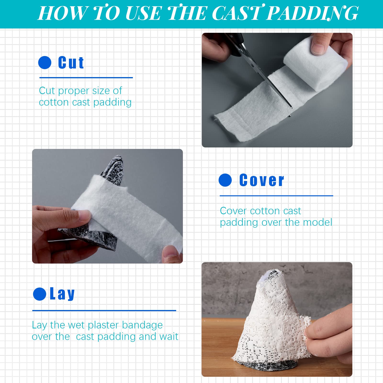 48 Rolls Cast Padding Soft Undercast Gauze Bandage Roll Cotton Wraps Cast Padding Use with Plaster Cloth Gauze Bandage for Body