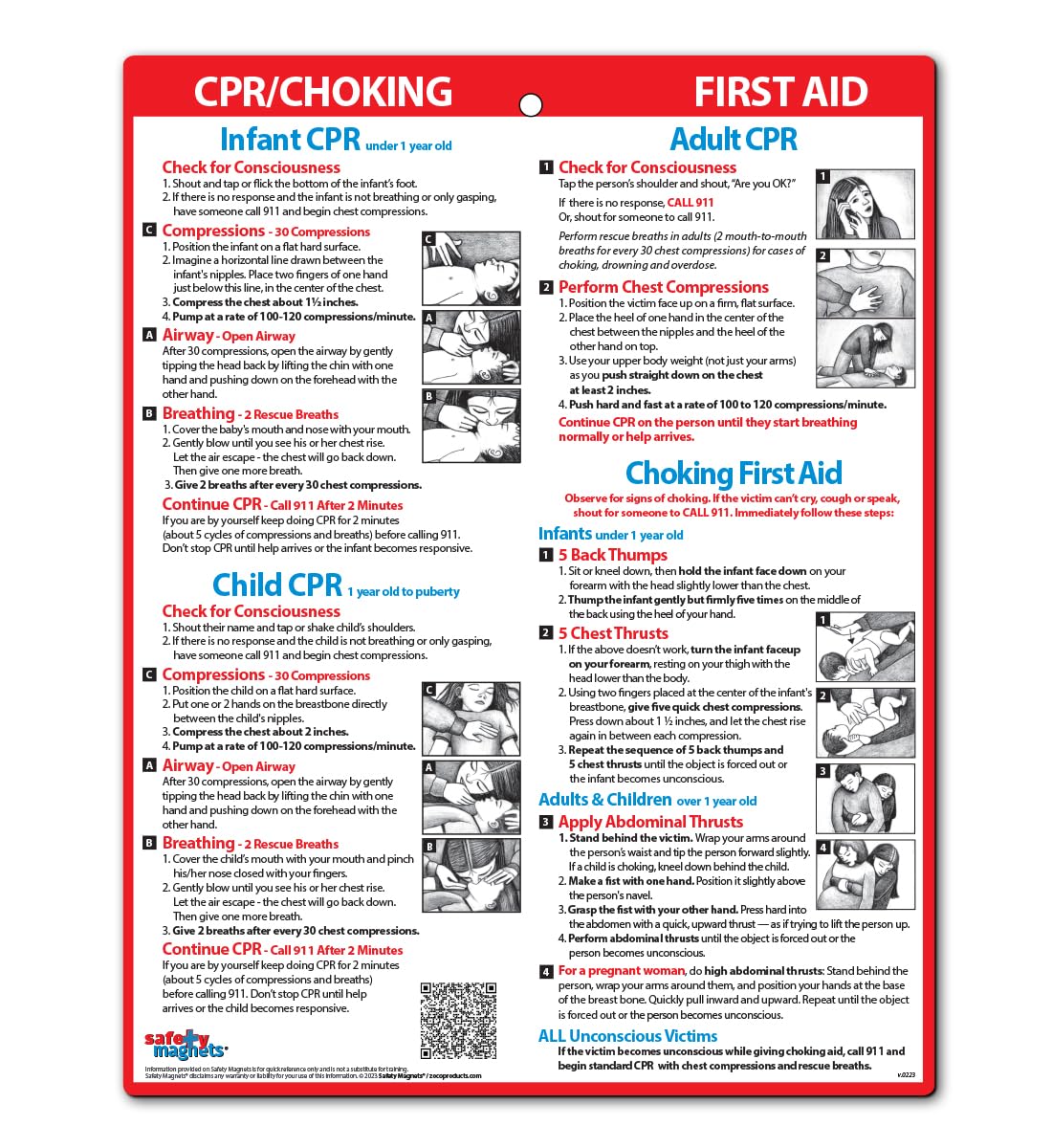 Safety Magnets by ZOCO - CPR & Choking Fridge Magnet - First Aid Instructions for Infants, Children, & Adults - Heimlich Maneuve