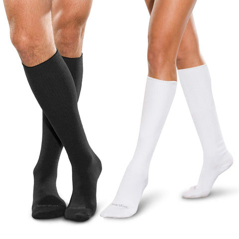 SMARTKNIT Seamless Diabetic Over-The-Calf Socks- 3 Pack (6 Count), Medium, Black White & White