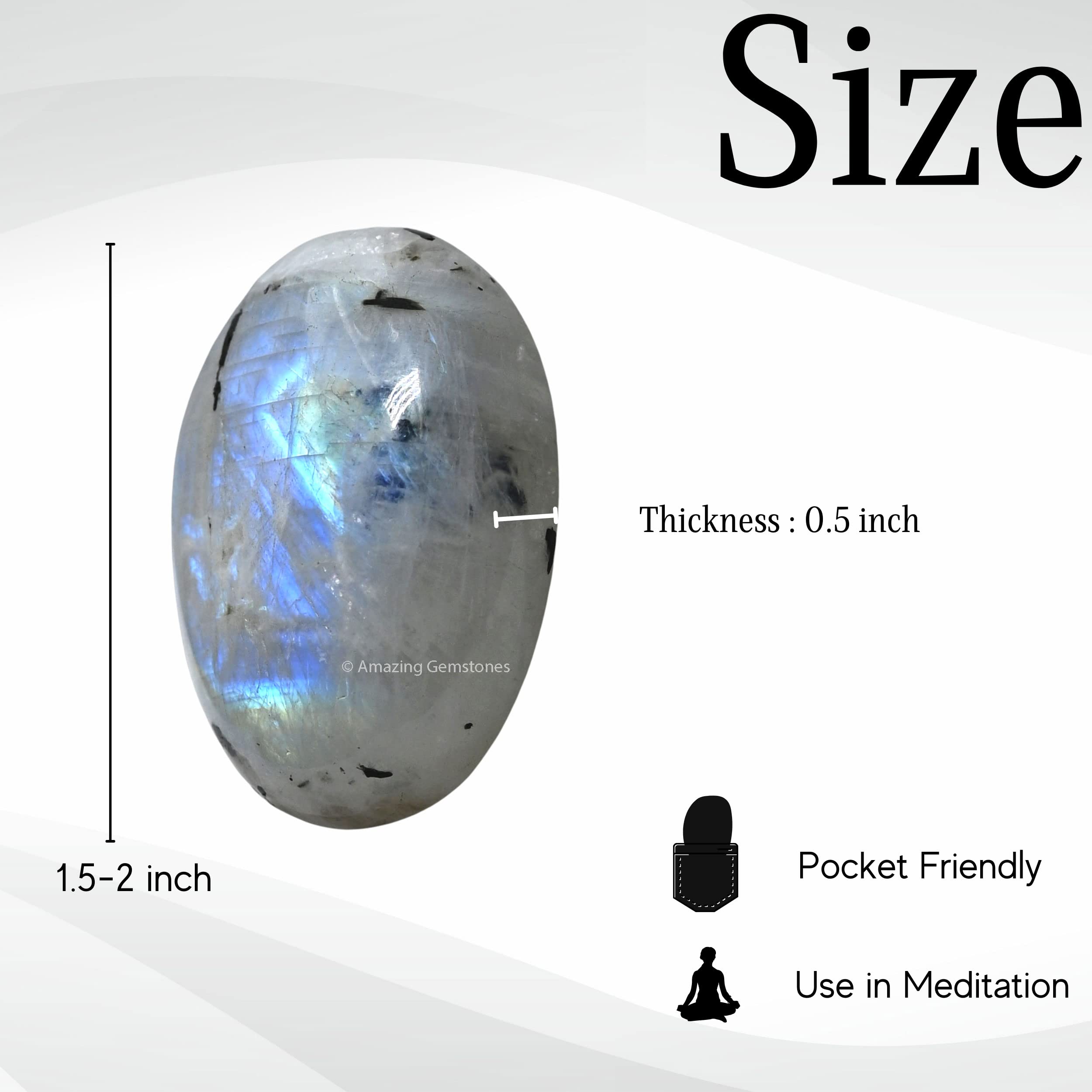 Rainbow Moonstone Palm Stone - Pocket Massage Worry Stone for Natural Body Chakra Balancing, Reiki Healing and Crystal Grid