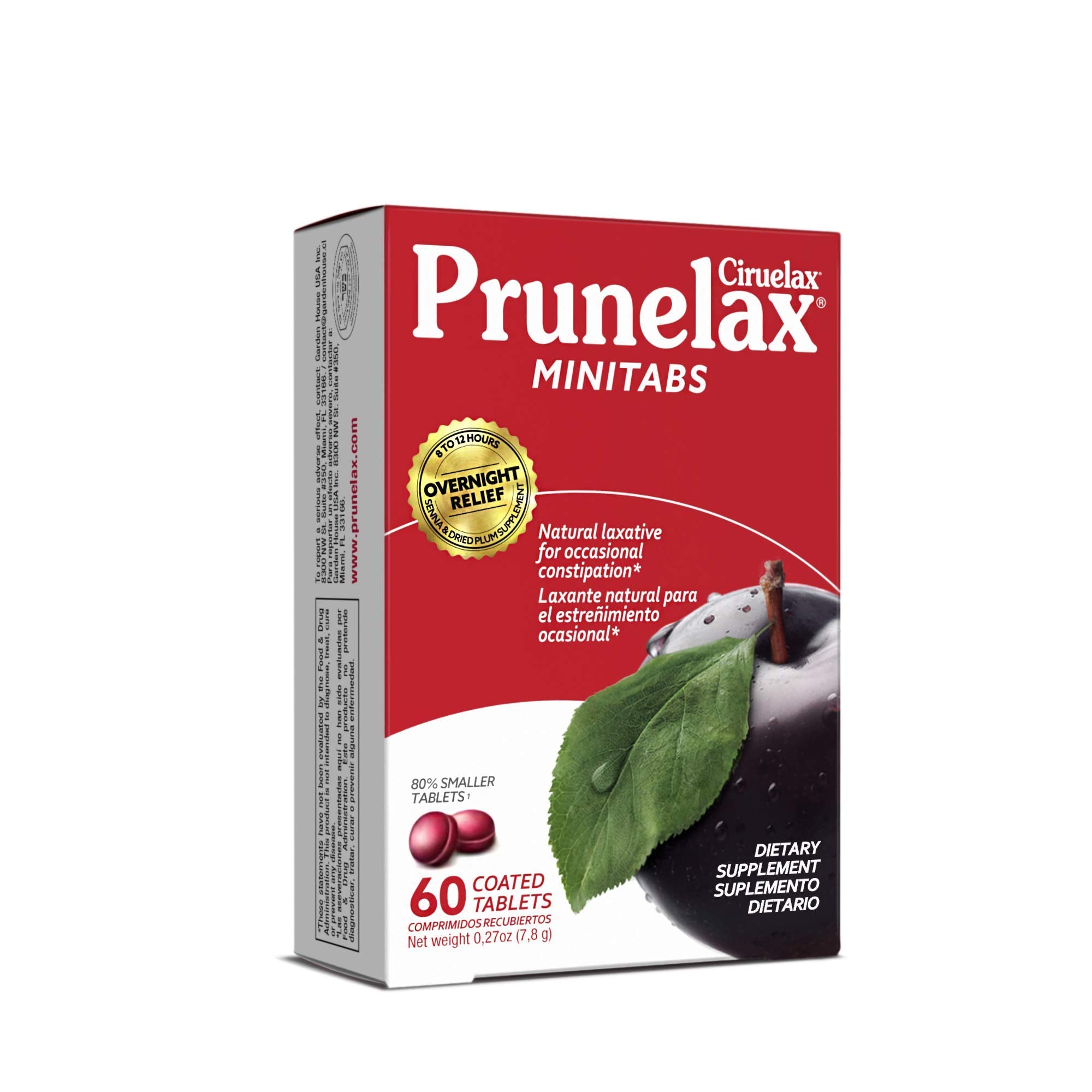 Prunelax Ciruelax Regular Strength Laxative Mini Tablets - Overnight Relief for Occasional Constipation, Senna Extract, Vegan & 