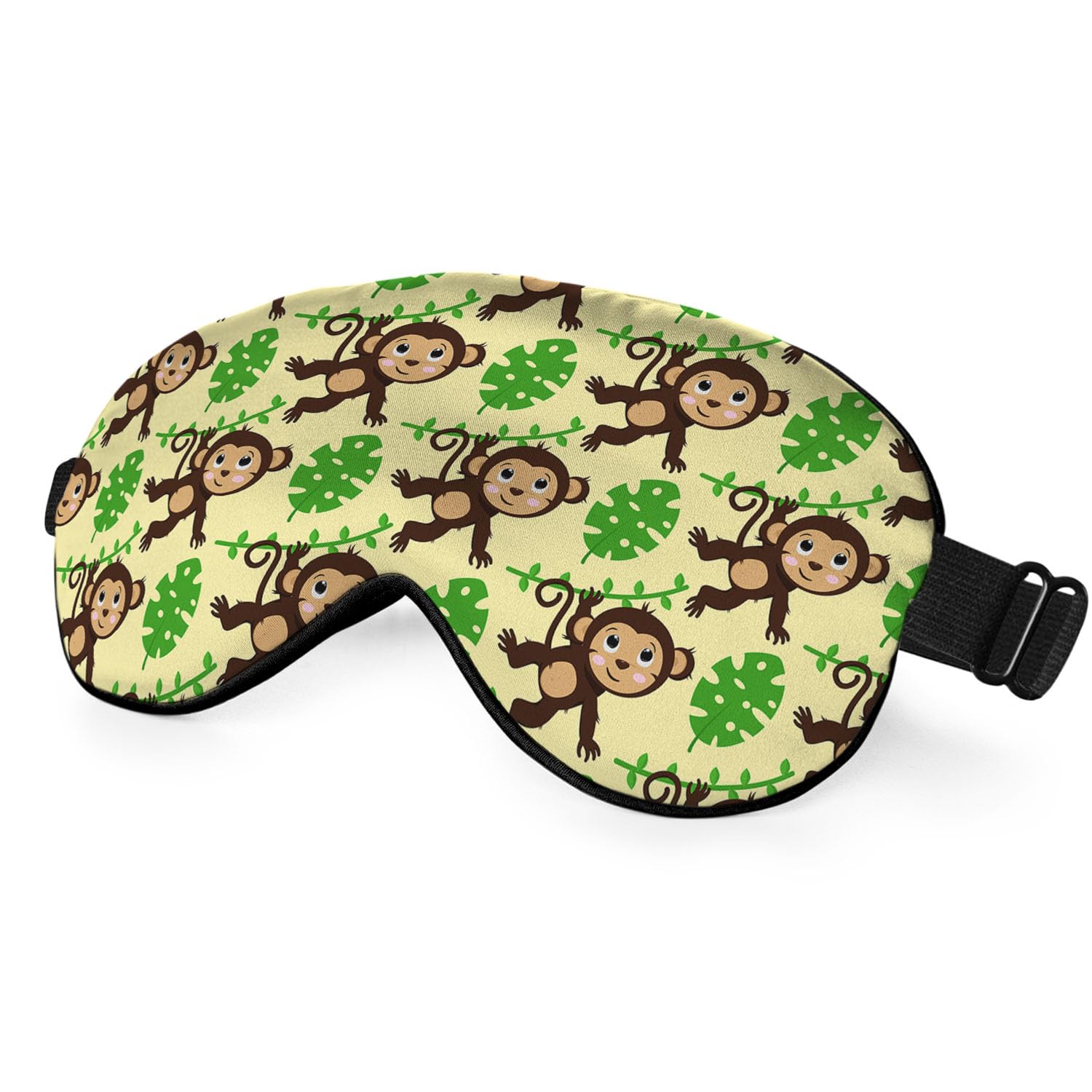 NOHSHE Funny Monkey Silk Eye Mask Sleep Mask Brown Monkeys Animal Green Tropical Leaves Eye Mask with Adjustable Strap Lightweig