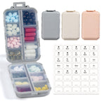 3 Pack, 14 GRIDS Travel Pill Organizer Box with Labels - Travel Medicine Case Kit - Pocket Daily Pharmacy Container - Travel Med