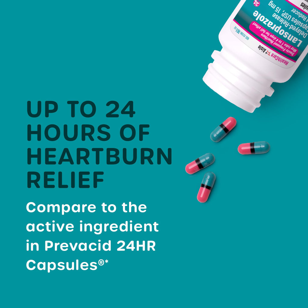 HealthCareAisle Lansoprazole 15 mg - 14 Delayed-Release Capsules - Acid Reducer, Treats Frequent Heartburn