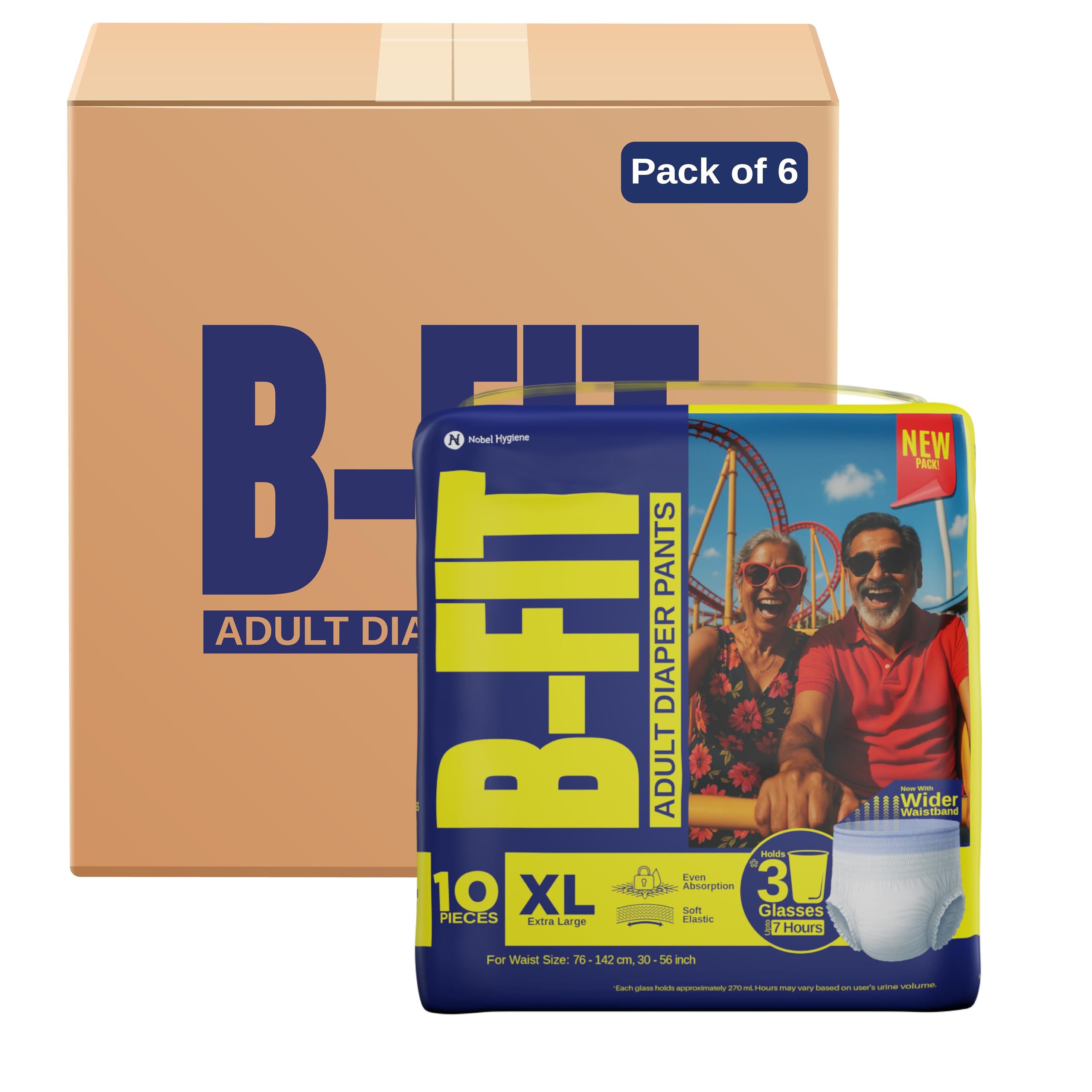 BFit Regular Adult Diaper Xl Size Pants | 60 Count (Extra Large) | Waist 3056 Inch | Unisex | Leakproof | Even Absorption | Lo
