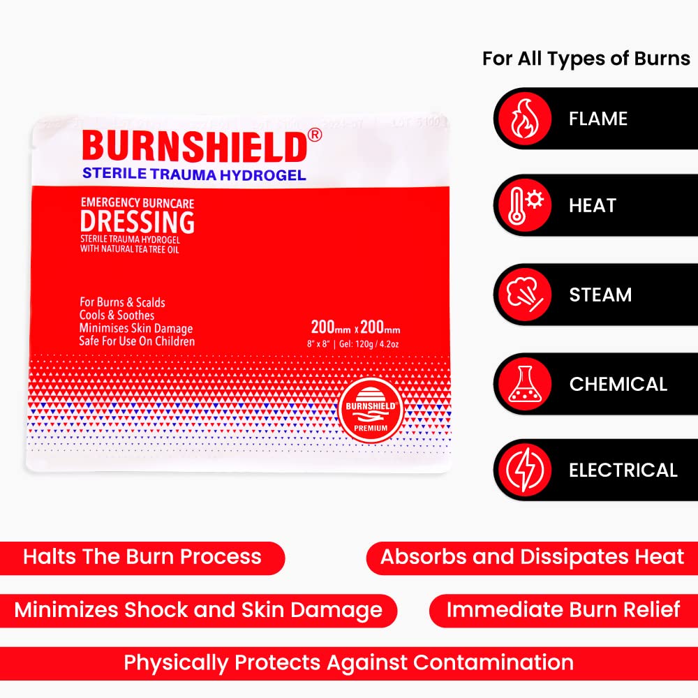 Burnshield Sterile Emergency Burn Dressing 8x8 (20cm x 20cm) Cools The Burn