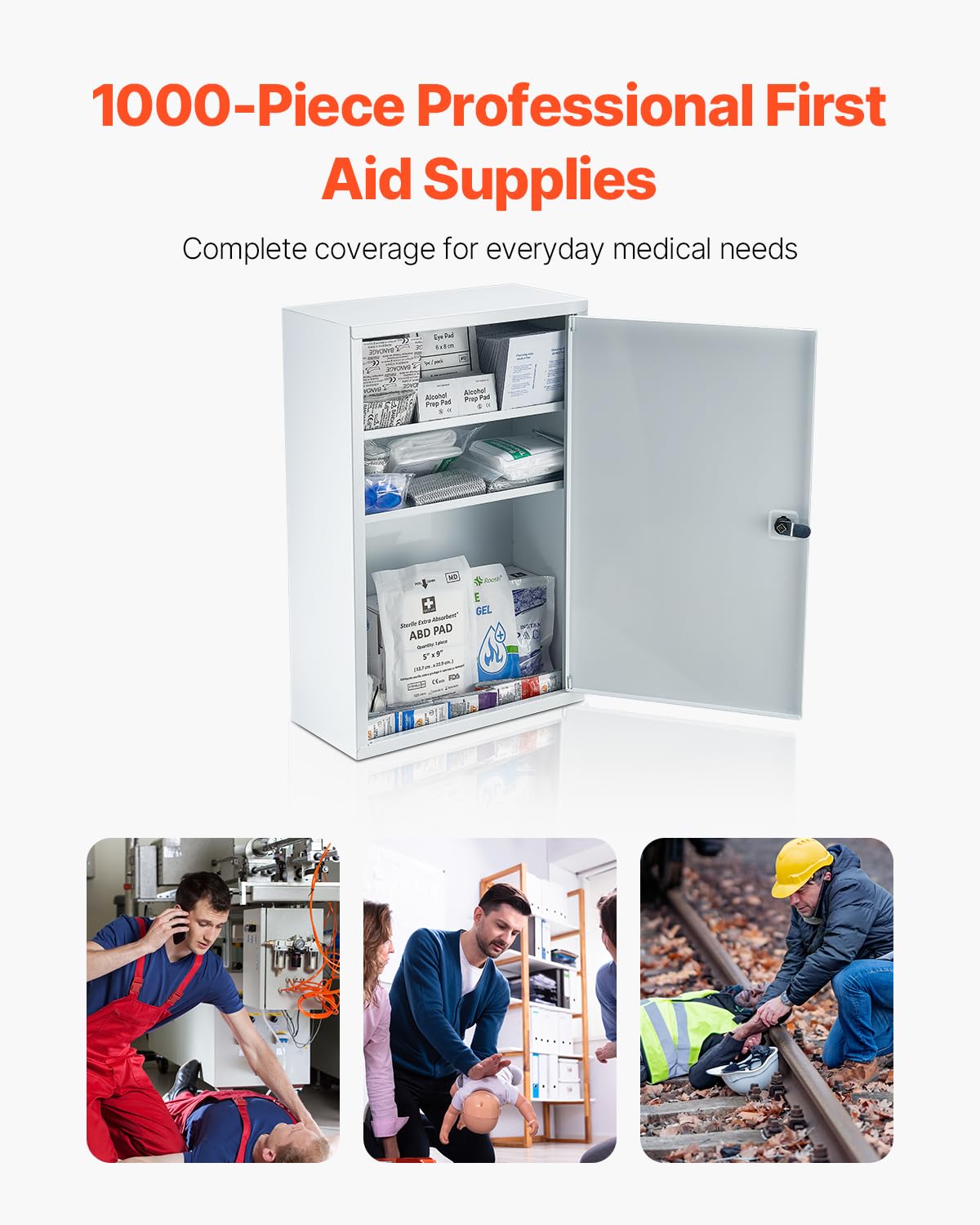 VEVOR 3-Shelf First Aid Cabinet, 1000 Pieces, Large Capacity First Aid Kit, Wall Mounted Medicine Cabinet, OSHA & ANSI 2015 (Cla