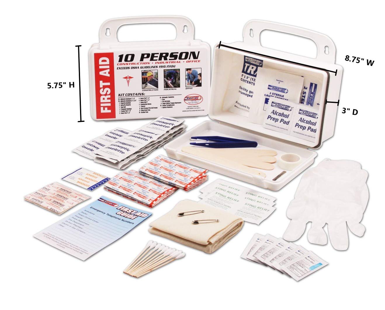 Rapid Care First Aid RC-10MAN-W 10 person 106 Piece ANSI/OSHA Compliant First Aid Kit in Wall Mountable Poly Case
