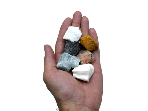 Crystals for Children, Set of 6 Tiger Eye, Aquamarine, Snow Quartz, Hematite, Scolecite and Sunstone Healing Crystals and Stones