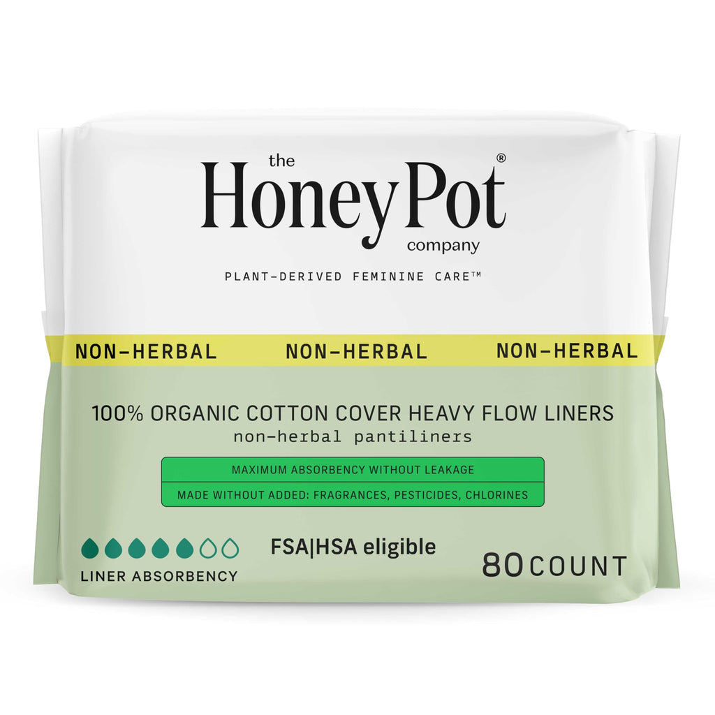 The Honey Pot Company - 80ct - Panty Liners for Women - Non-Herbal Heavy Liners w/Wings - Organic Cotton Cover & Ultra-Absorbent