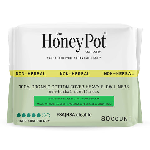 The Honey Pot Company - 80ct - Panty Liners for Women - Non-Herbal Heavy Liners w/Wings - Organic Cotton Cover & Ultra-Absorbent