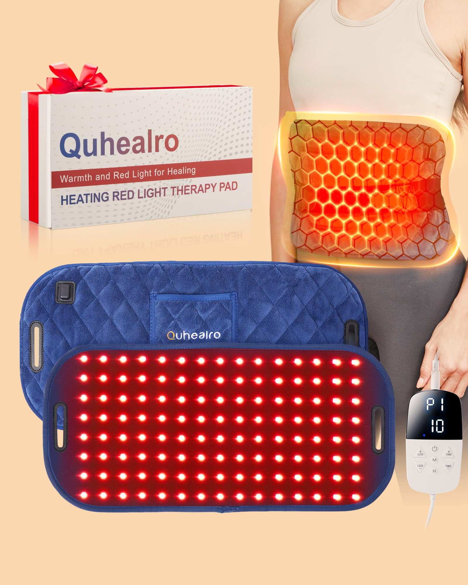 Quhealro Red Light Therapy for Body, Heating Pad Belt, 660nm & 850nm Red Light Near Infrared Heated Therapy Wrap for Lower Back 