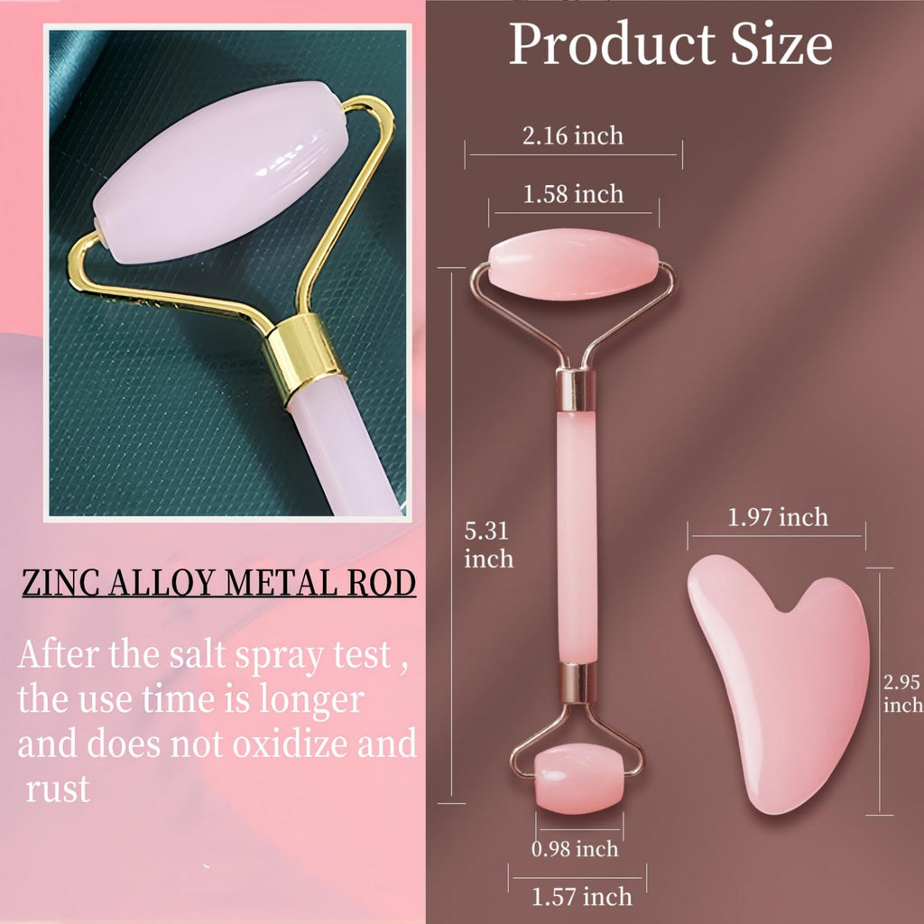 Bolithui Jade Roller Massage Stick & Gua Sha Set - 100% Natural Stone Facial Massage Tools for Lymphatic Drainage, Anti-Puffines