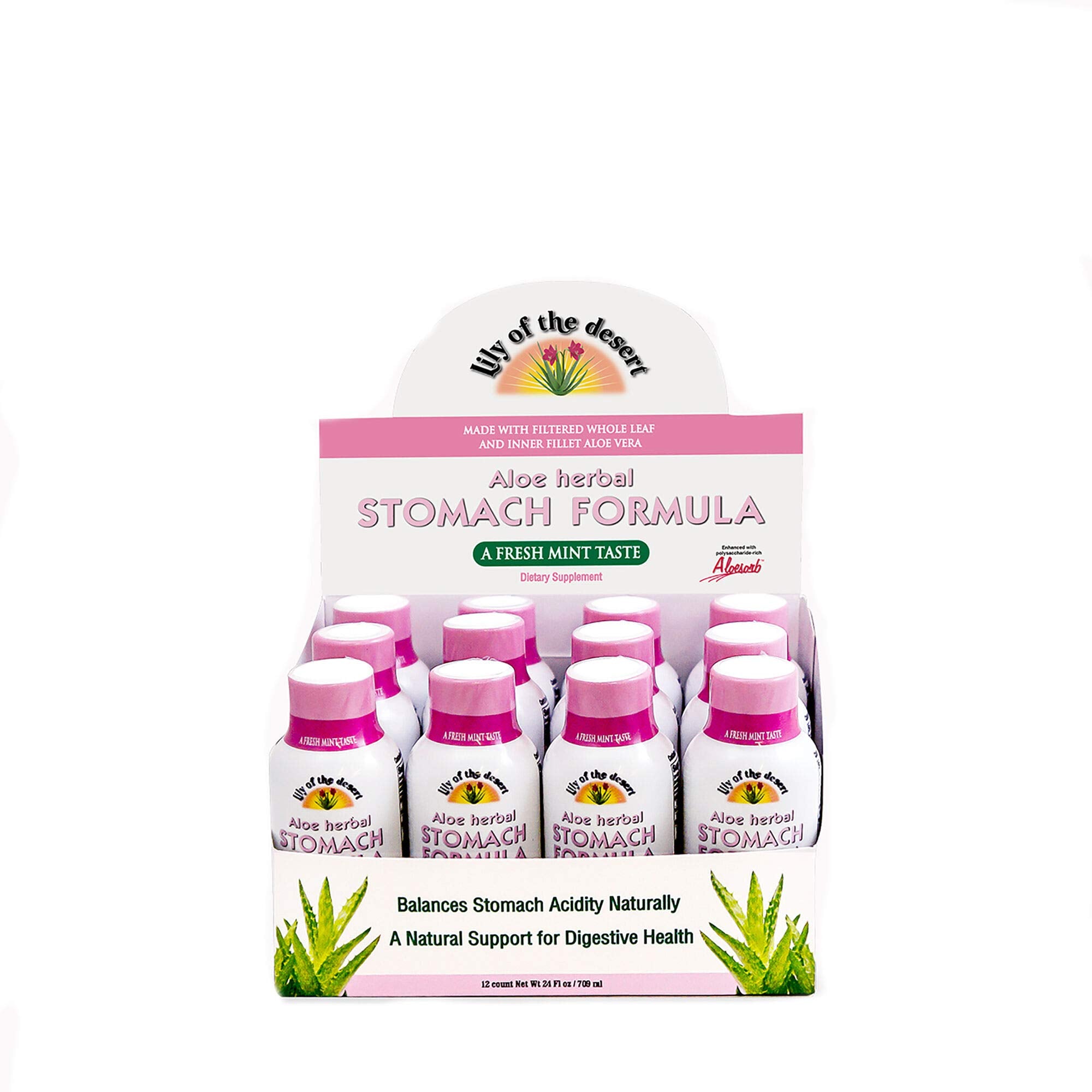 Lily of the Desert Stomach Formula Shot, 12-Pack - Organic Aloe Vera Juice with FOS Prebiotic and a Proprietary Herbal Blend, 2 