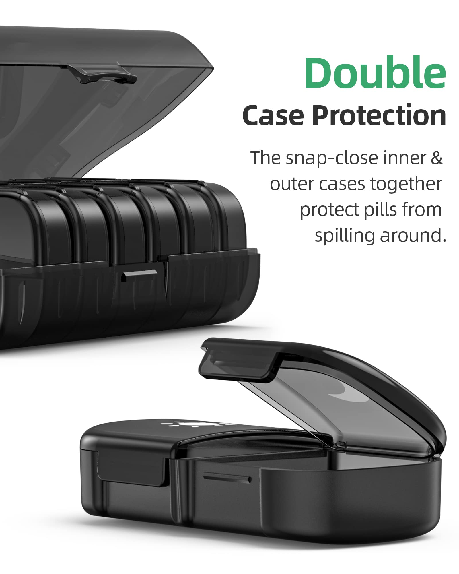 PULIV Extra Large Weekly Pill Organizer 2 Times a Day, One-Side Open Pill Box 7 Day for Easy Filling, Black Privacy Protection A