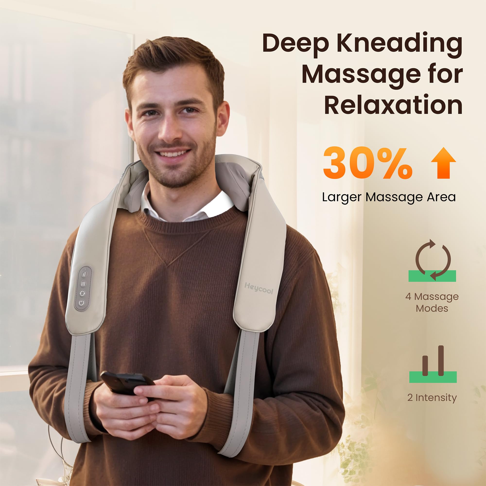 Heycool Cordless Neck Shoulder Massager with Heat, Back Massager Pillow, Gifts for Men, Women