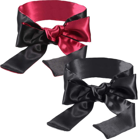 Hestya 2 Pack Sleeping Mask Satin Eye Mask Blindfold, 150 cm (Black Rose Red and Black)
