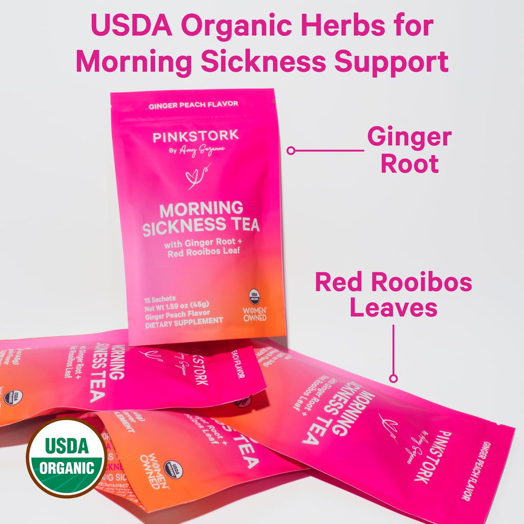 Pink Stork Organic Morning Sickness Pregnancy Tea - Hot or Iced Tea - Prenatal Heartburn, Indigestion, and Constipation Support