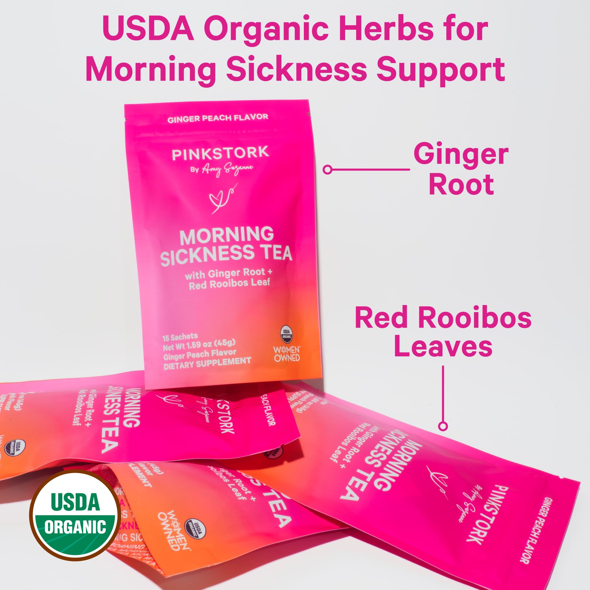 Pink Stork Organic Morning Sickness Pregnancy Tea - Hot or Iced Tea - Prenatal Heartburn, Indigestion, and Constipation Support