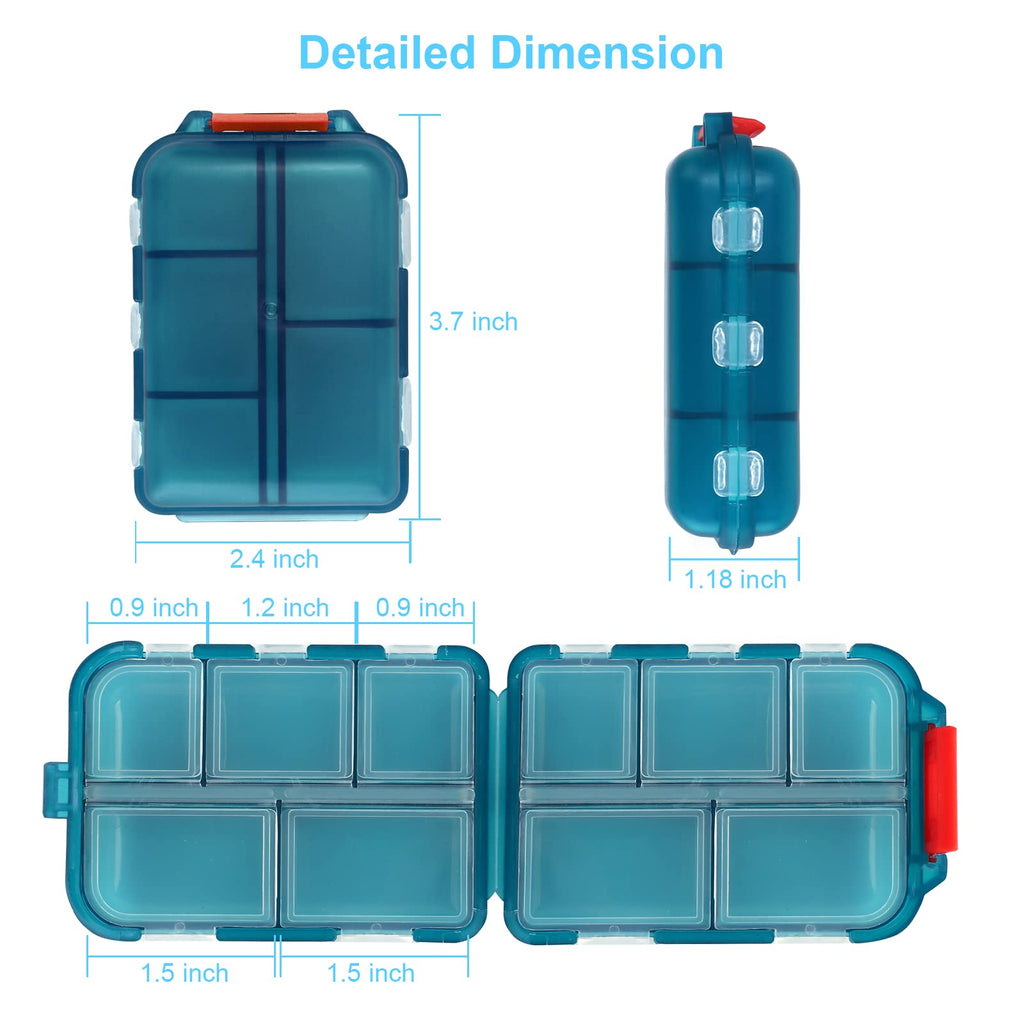 2PCS Travel Pill Box, Cute Pill Organizer, Small Pill Case, Portable Medicine Organizer for Purse, with 10 Compartments for Diff