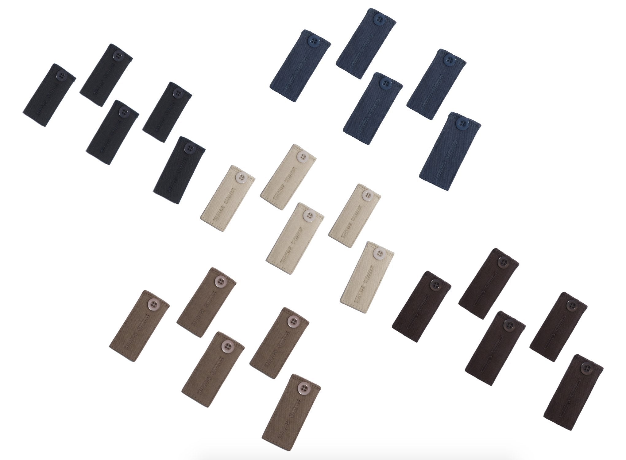 25-Pack Pant Waistband Extension - Adjustable Cotton Button (5 of Each: Black, Khaki, Navy Blue, Brown, Taupe Grey) - Instant Br