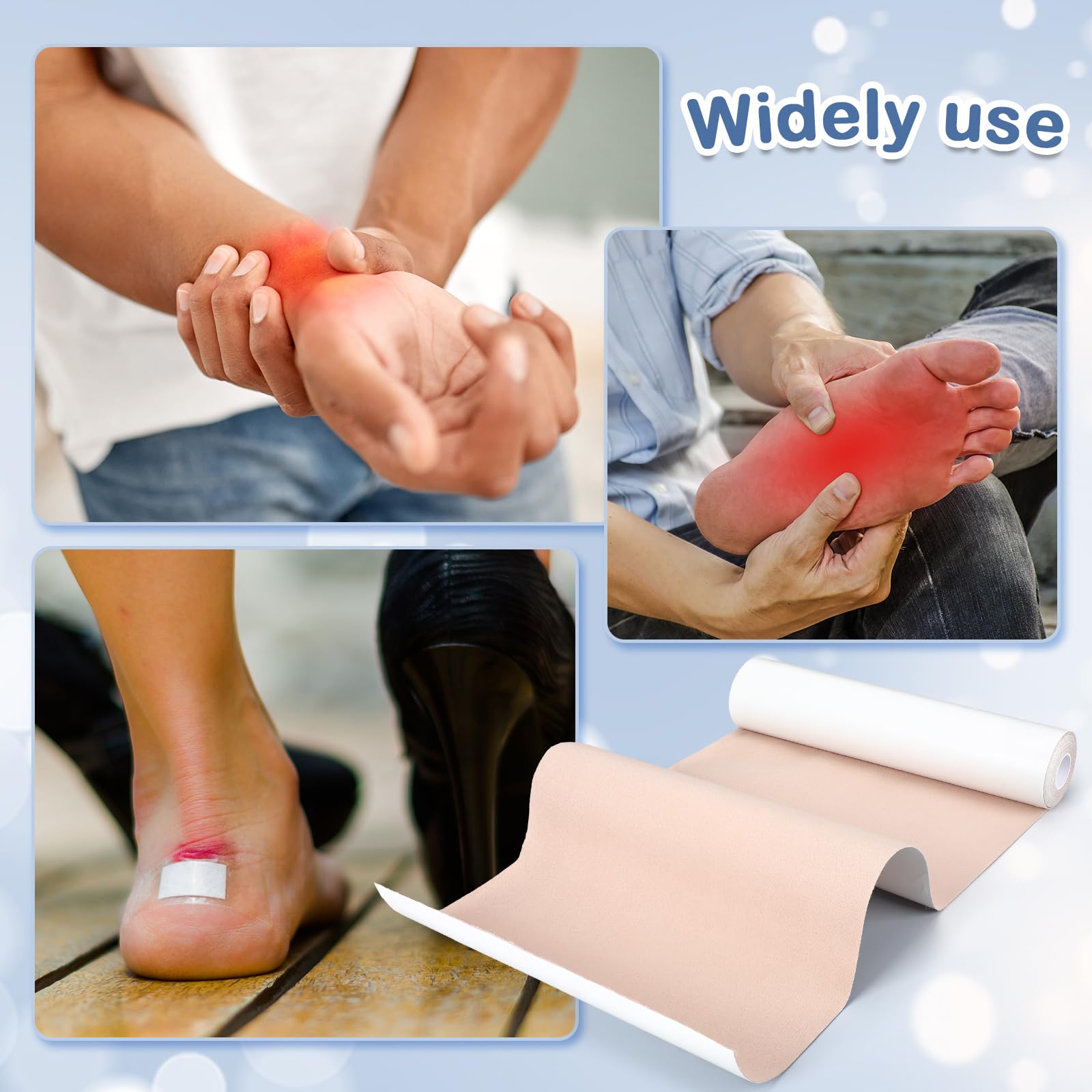 Geiserailie Jumbo Moleskin Padding Roll Moleskin for Feet Adhesive Pads Blister Prevention Tape Soft Adhesive Skin Patch for Fee