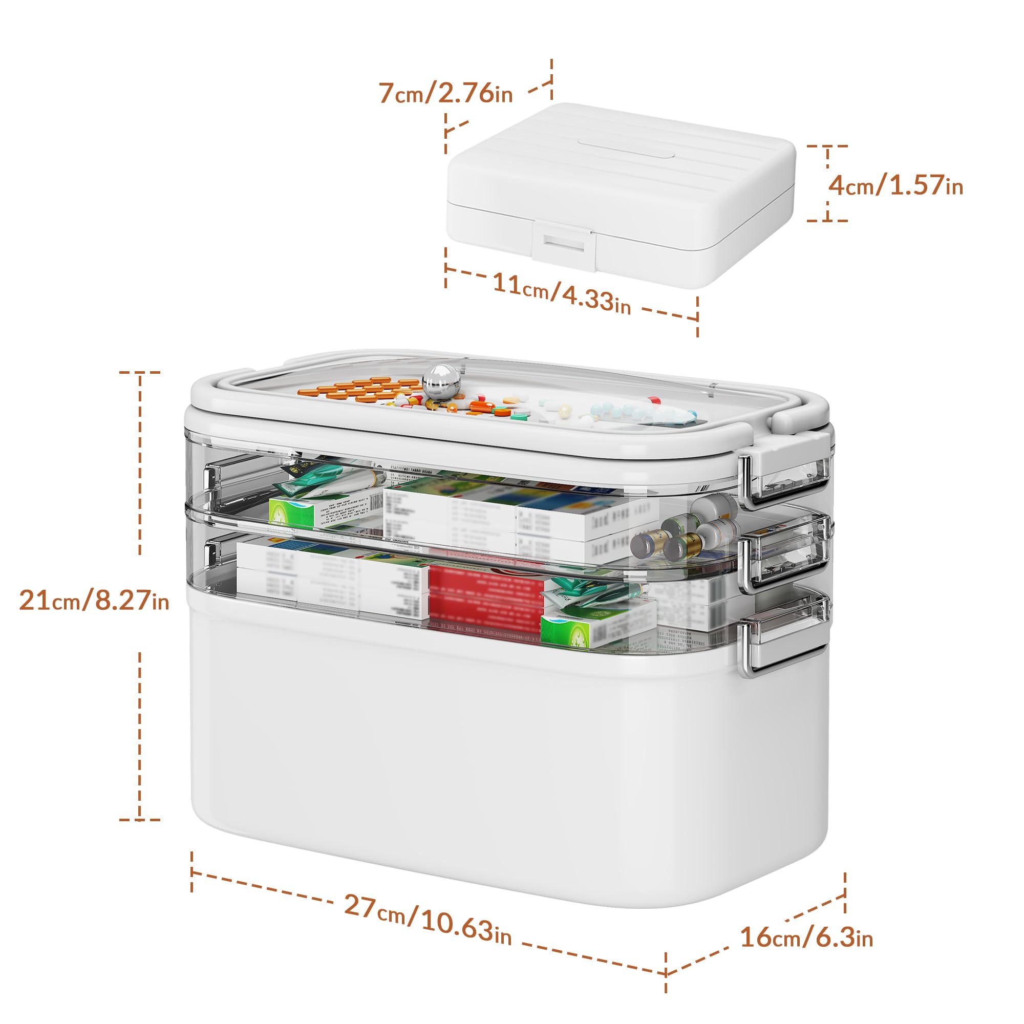 NiHome Home & Travel 4-Tier Medicine Storage Box with Portable Pill Case, Durable Adjustable Compartments, Moisture-Resistant Li