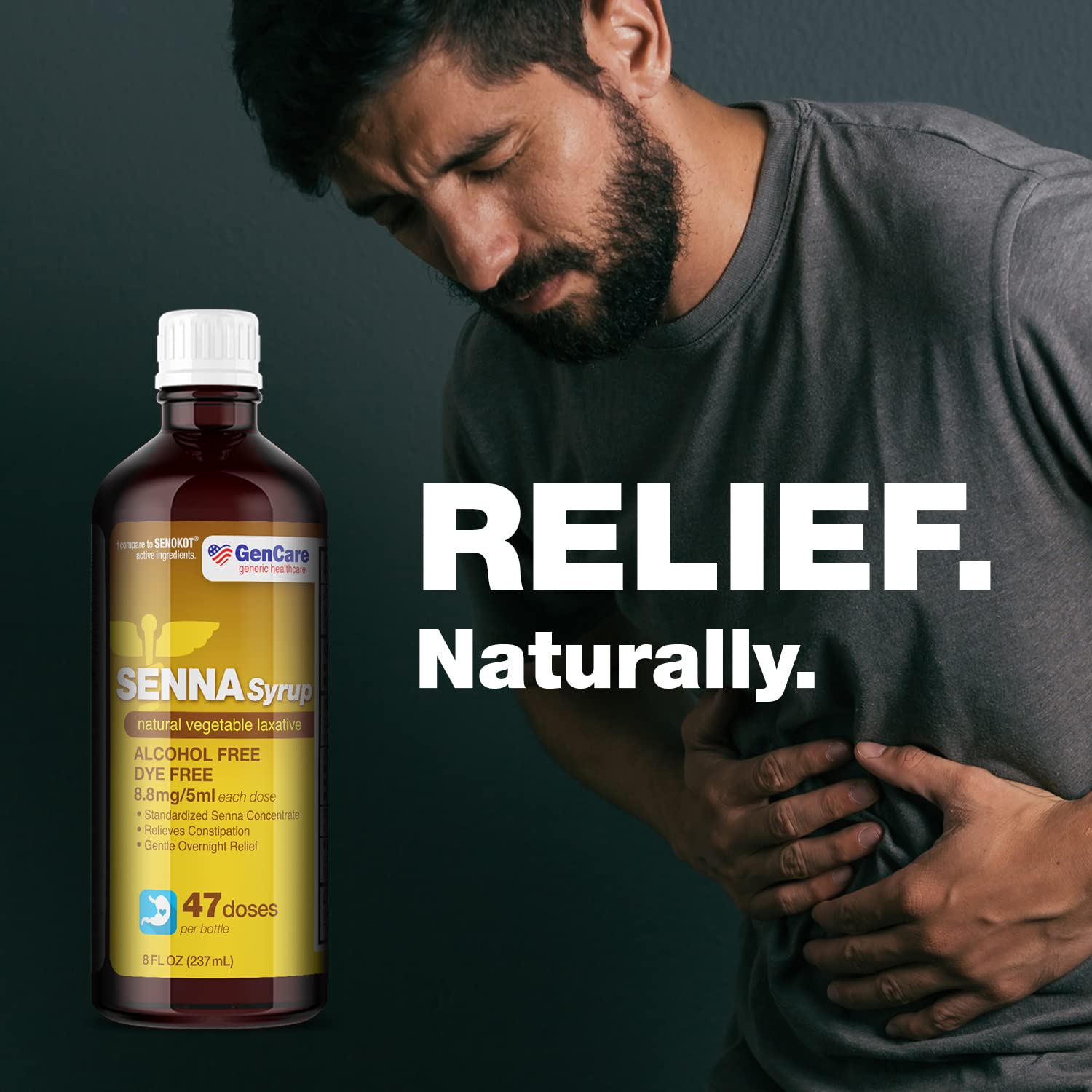GenCare - Senna Syrup Liquid Laxative (8 Fl Oz Bottle) All Natural Vegetable Sennosides Active Ingredient | Easy to Swallow Cons