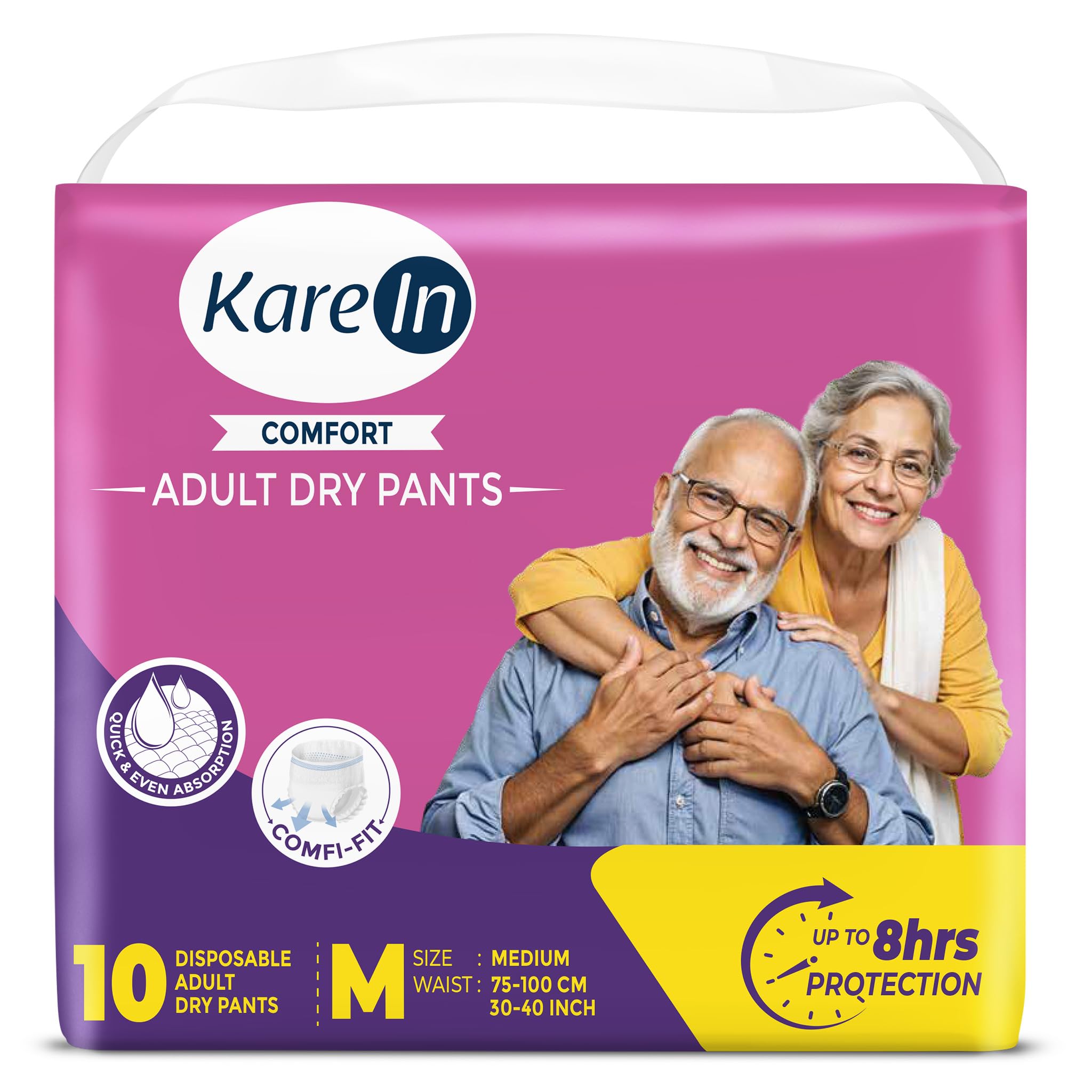 Karein Comfort Adult Diaper Pant M Size, Medium, Waist (75100 Cm 3040), 10 Unit, Long Protection Hour, Unisex, Quick & Even 
