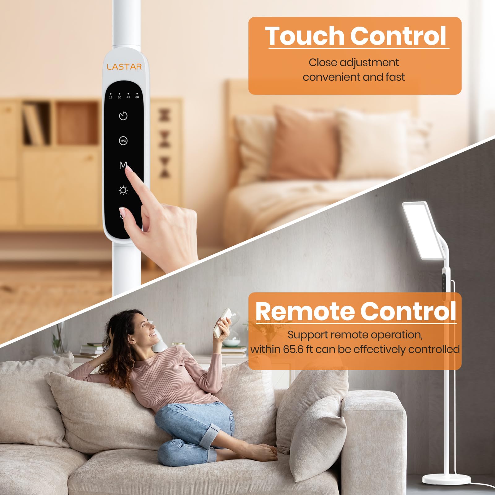 LASTAR Light Therapy Lamp for Living Room, 12000LUX Full Spectrum, Remote Control/4 Color Temperature/5 Brightness/4 Timer/3 Hei