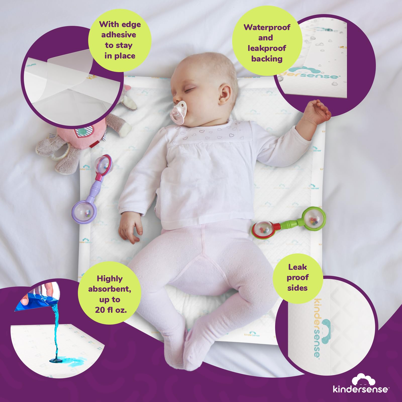 KinderSense Ultra Absorbent Disposable Bed Pads for Potty Training 36 x 30 (50 Count) - Bedwetting Mat & Mattress Protector - In