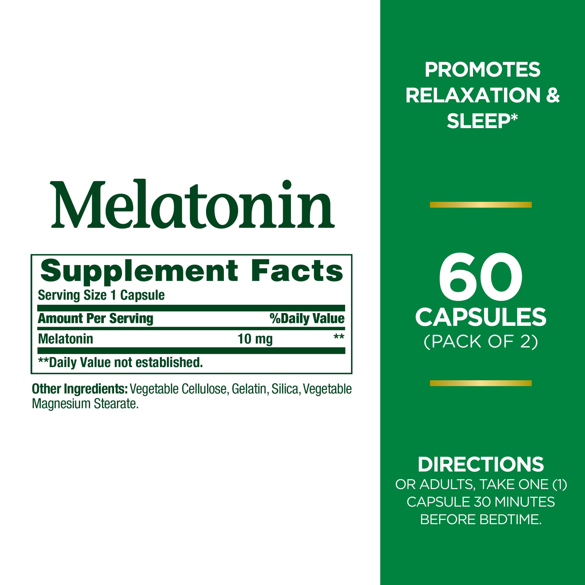 Nature's Bounty Melatonin, 100% Drug Free Sleep Aid, Dietary Supplement, Promotes Relaxation and Sleep Health, 10mg, 60 Count(Pa