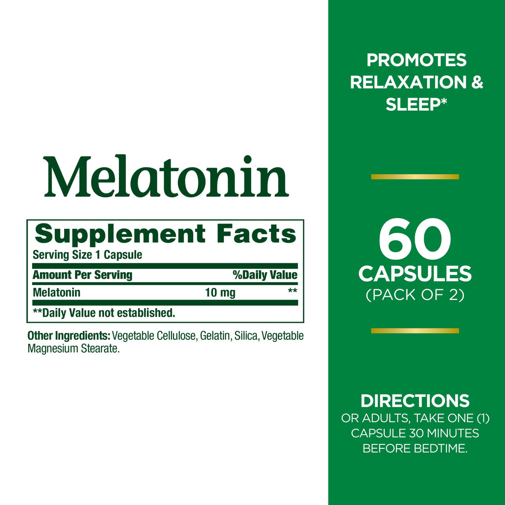 Nature's Bounty Melatonin, 100% Drug Free Sleep Aid, Dietary Supplement, Promotes Relaxation and Sleep Health, 10mg, 60 Count(Pa