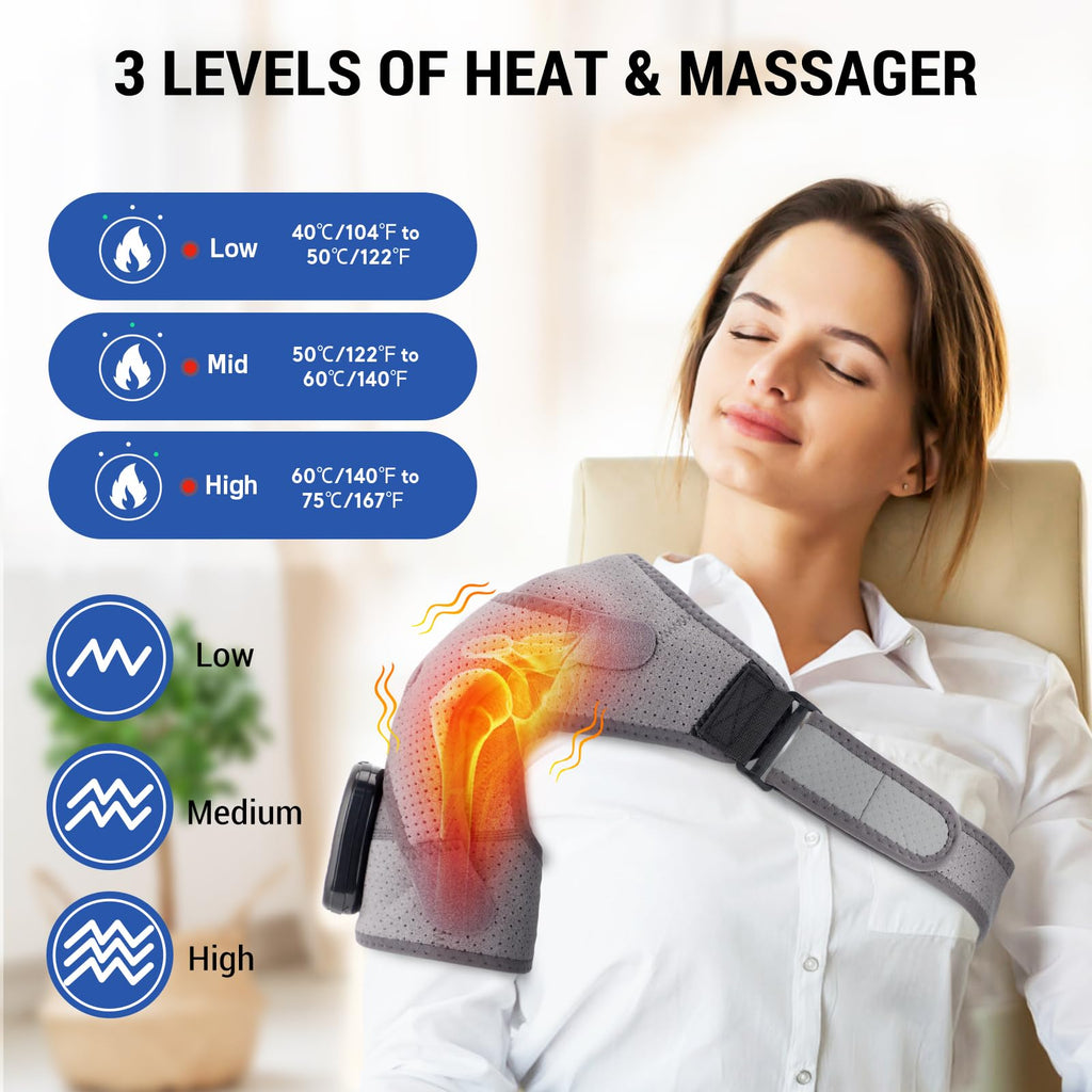 Heated Shoulder Wrap with Massage, Shoulder Heating Pad for Rotator Cuff Frozen Shoulder, Cordless Shoulder Heating Pads Shoulde