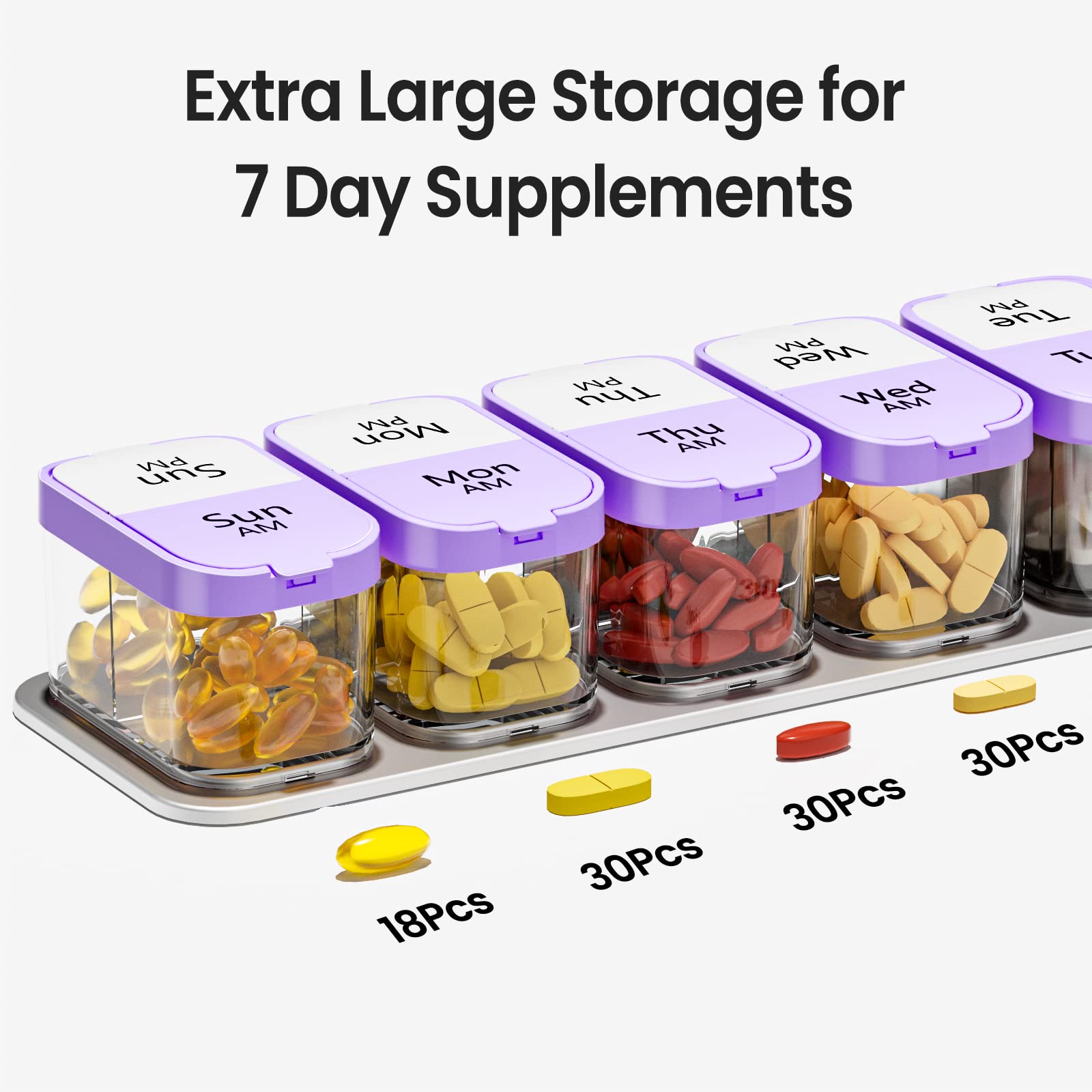 Daviky Large Pill Organizer 7 Day, Weekly XL Pill Box 2 Times a Day, Extra Big Medicine Case AM PM for Vitamins, Supplements and