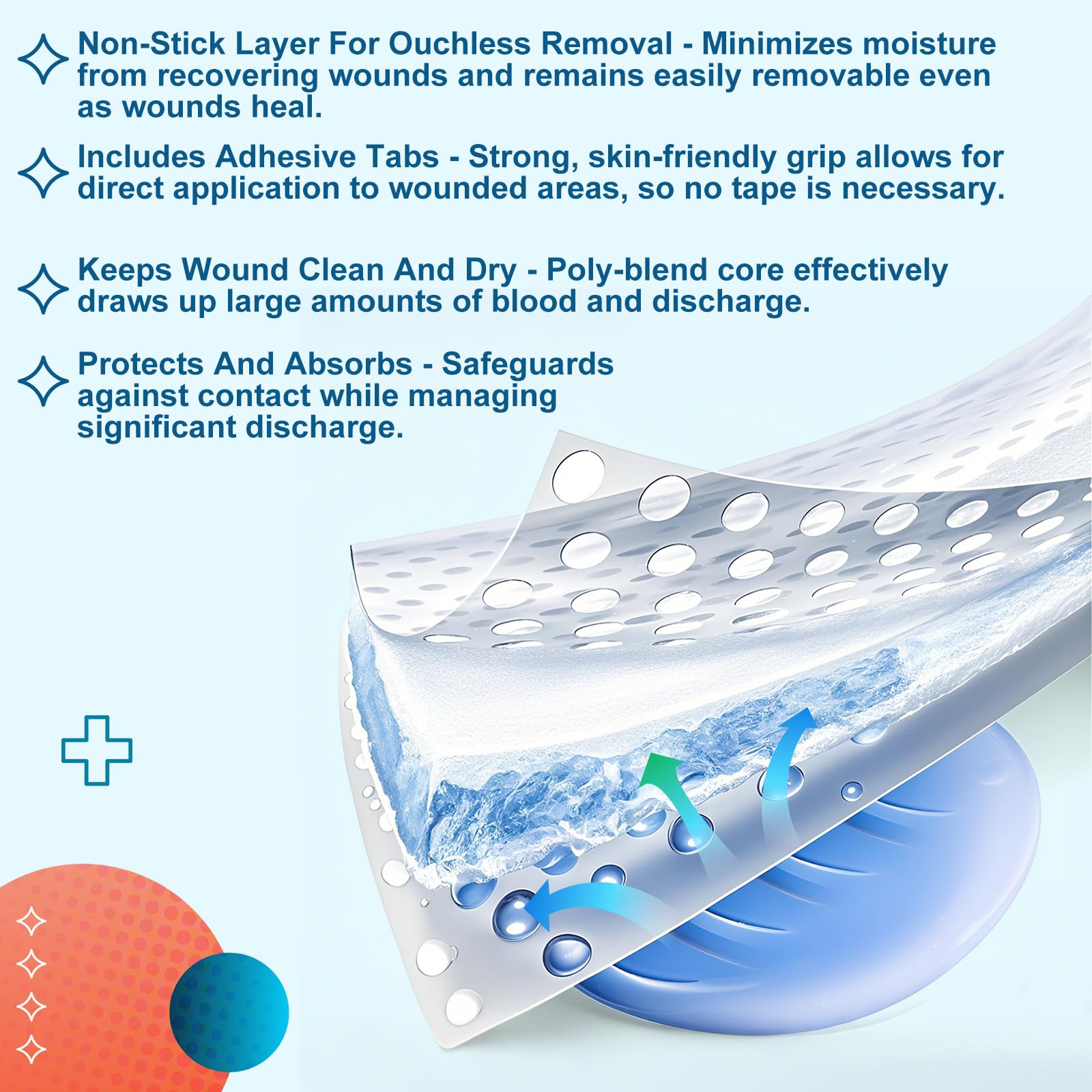 Colingmill 150 Pcs Non-stick Pads with Adhesive Tabs Easy Removal Breathable Gauze Pads 2 x 3 Non-adhesive Wound Dressing Highly