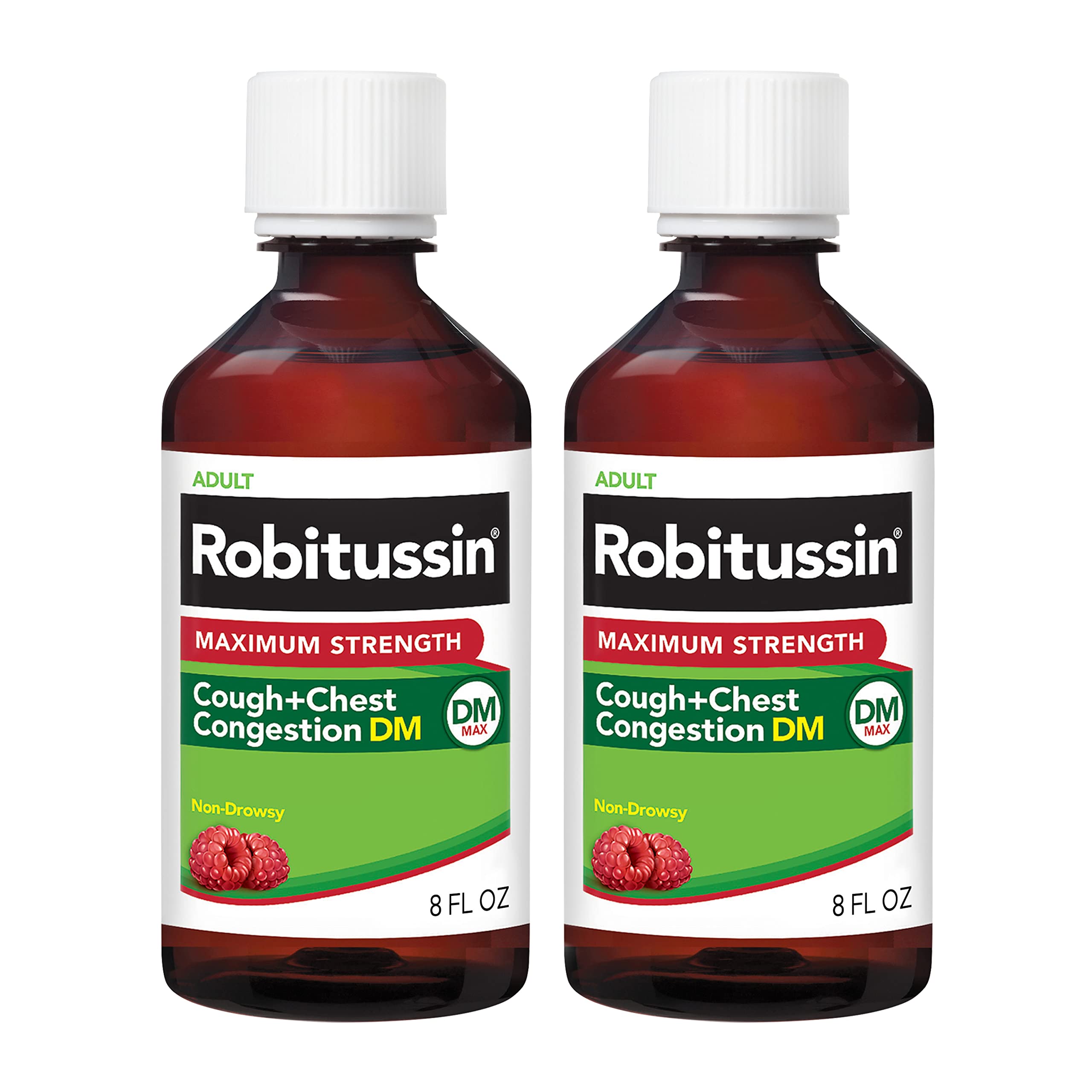 Robitussin Adult Maximum Strength Cough Plus Chest Congestion DM Max, Cough Suppressant and Expectorant, Raspberry Flavor, 8 Fl 