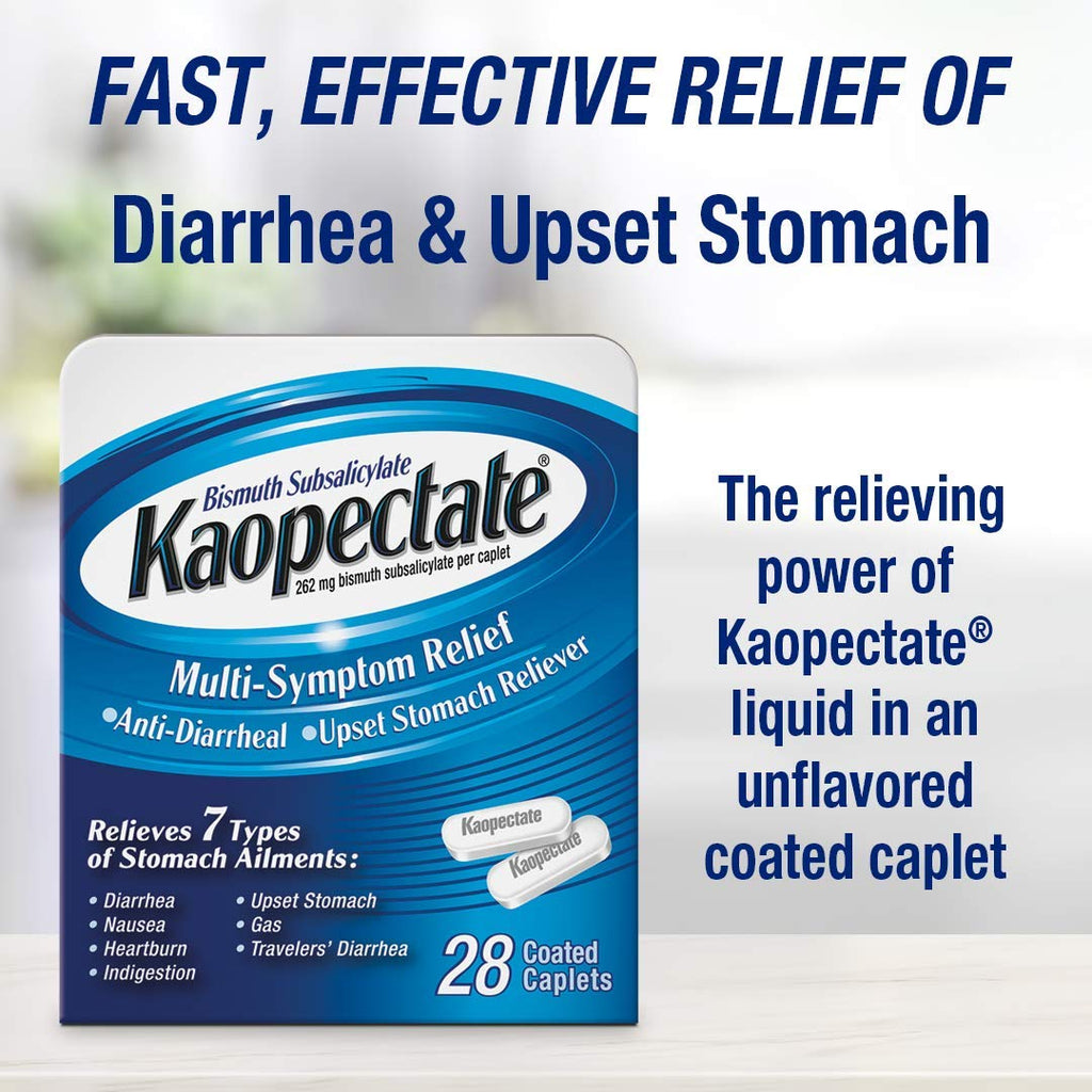 Kaopectate Multi-Symptom Anti-Diarrheal& Upset Stomach Reliever, 28 Caplets, White