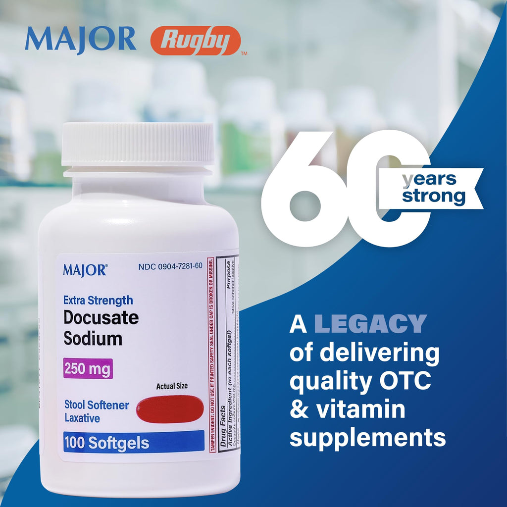 Major Docusate Sodium 250 mg - Extra Strength Stool Softener Laxative Softgels for Constipation Relief - Gentle Stool Softeners