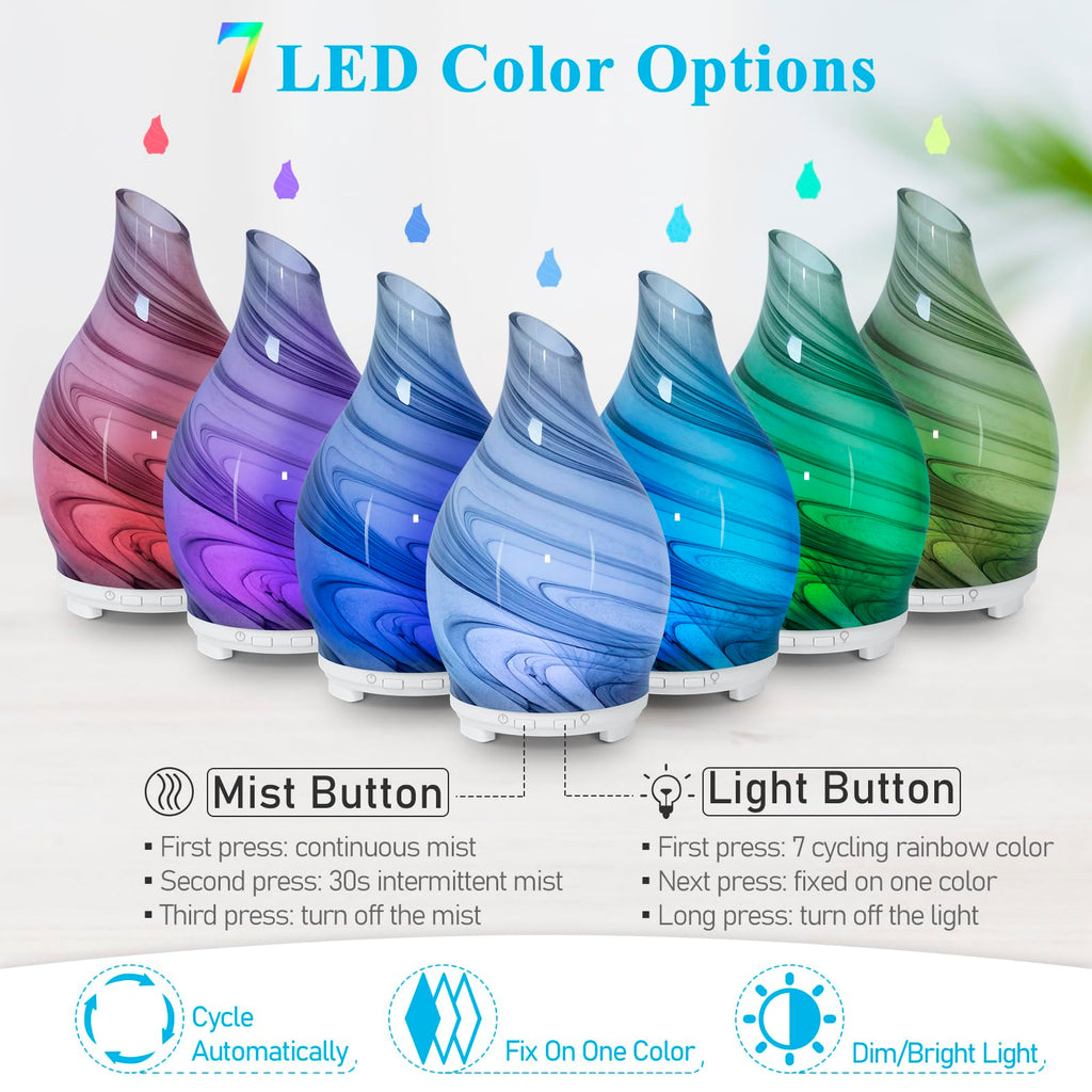 Essential Oil Diffuser 120ML Glass Ultrasonic Aromatherapy Oil Diffuser-Aroma Humidifier Glass Diffuser,7 Color Changing Light W