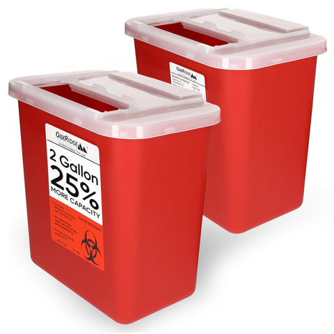 Oakridge Products Large Sharps Container for Home Use and Professional 2 Gallon (2-Pack) with Sliding Top, Biohazard Needle and 