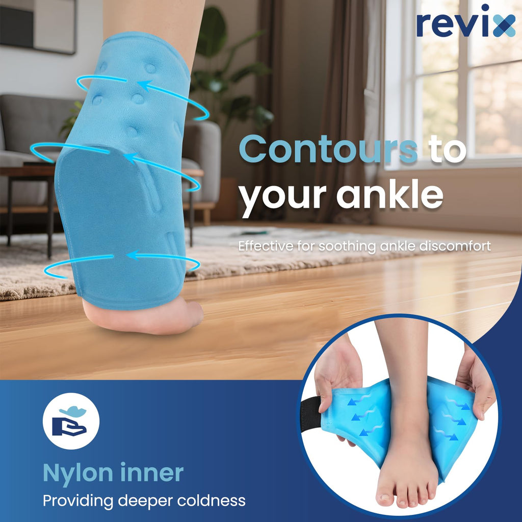 REVIX Ankle Ice Pack Wrap - Reusable Gel Cold Compression for Foot Discomfort, Ice Wrap for Feet Swelling and Recovery, Plantar