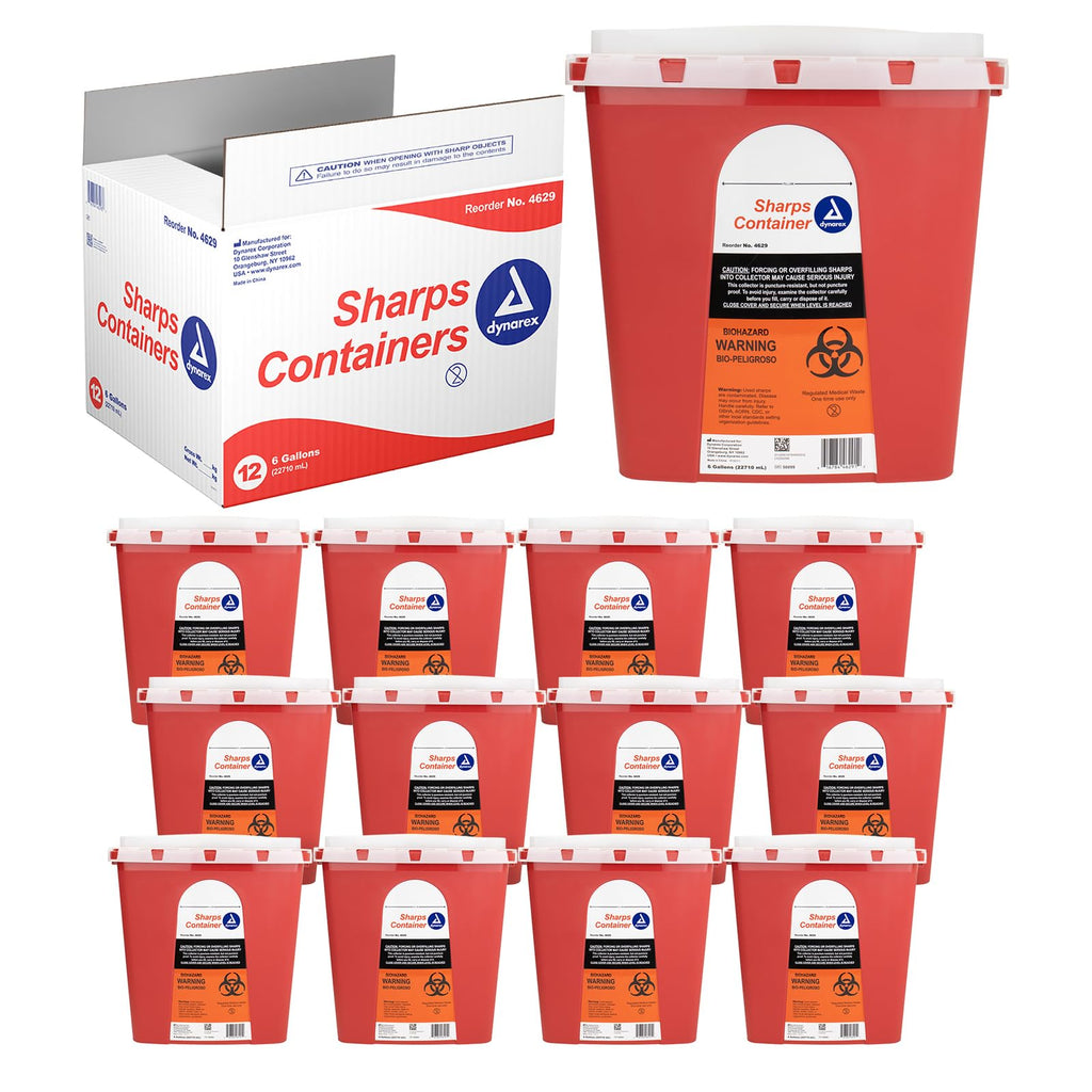 Dynarex 4629 Sharp Container, Provides a Safe Disposal of Medical Waste and Needles, Non-Sterile & Latex-Free, 6 Gallons, Made w