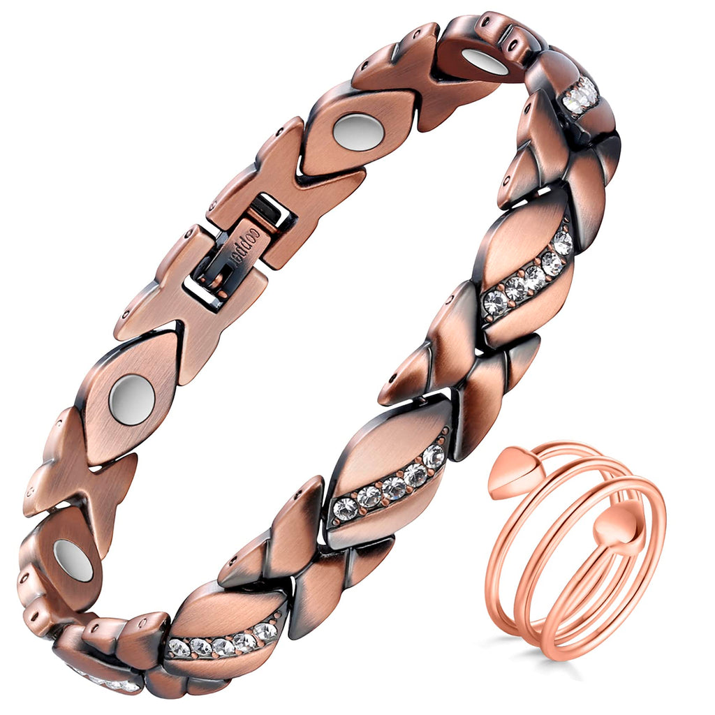 Jecanori Magnetic Copper Bracelets for Women,Copper Magnetic Ring for Women,Crystal Bracelets with 3500 Gauss Magnets,Jewelry Gi