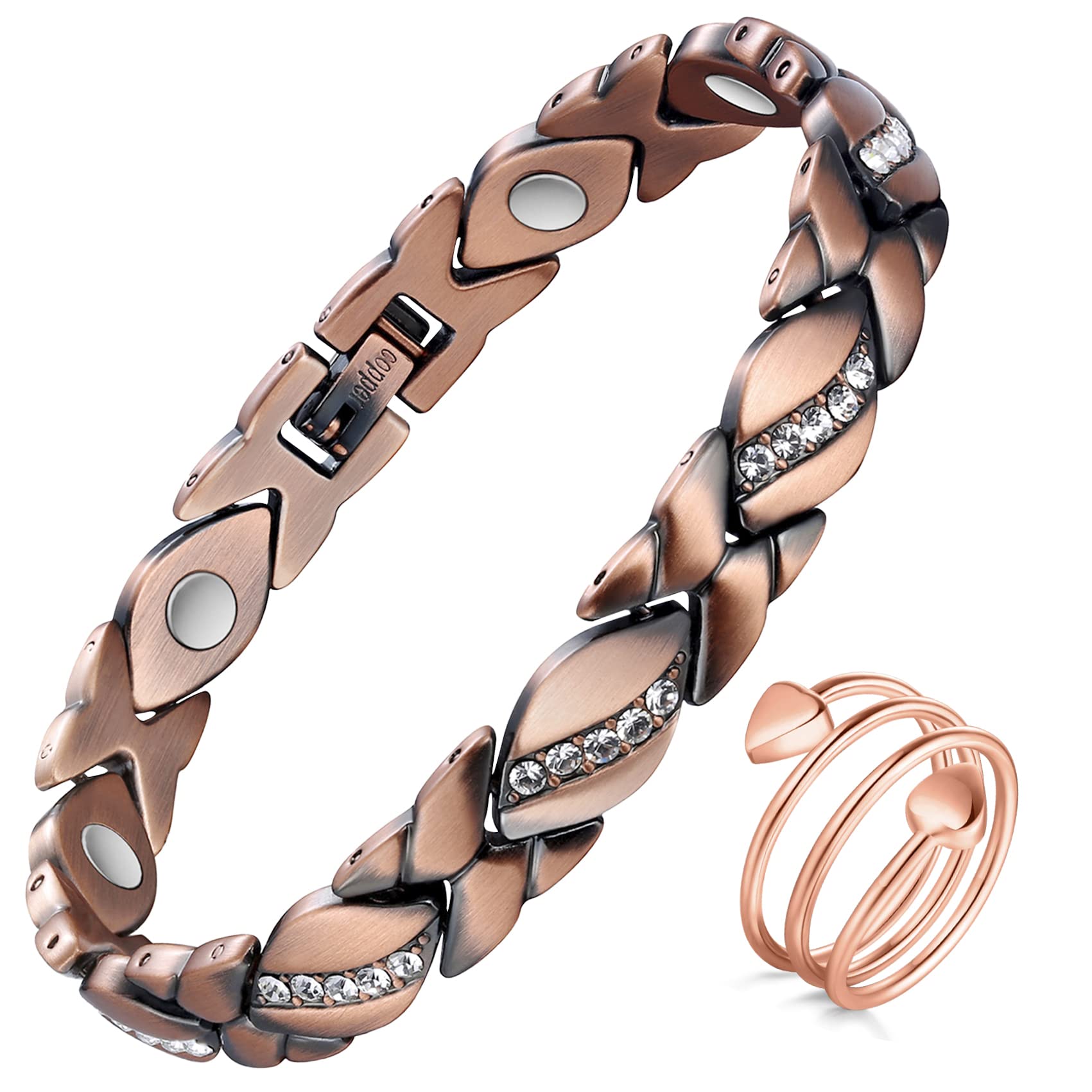 Jecanori Magnetic Copper Bracelets for Women,Copper Magnetic Ring for Women,Crystal Bracelets with 3500 Gauss Magnets,Jewelry Gi
