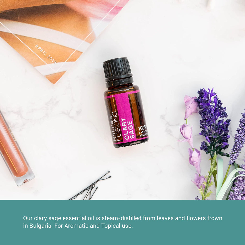 Natures Fusions Clary Sage, 100% Pure and Natural Essential Oils, Undiluted, Therapeutic Grade for Aromatherapy and Topical Use