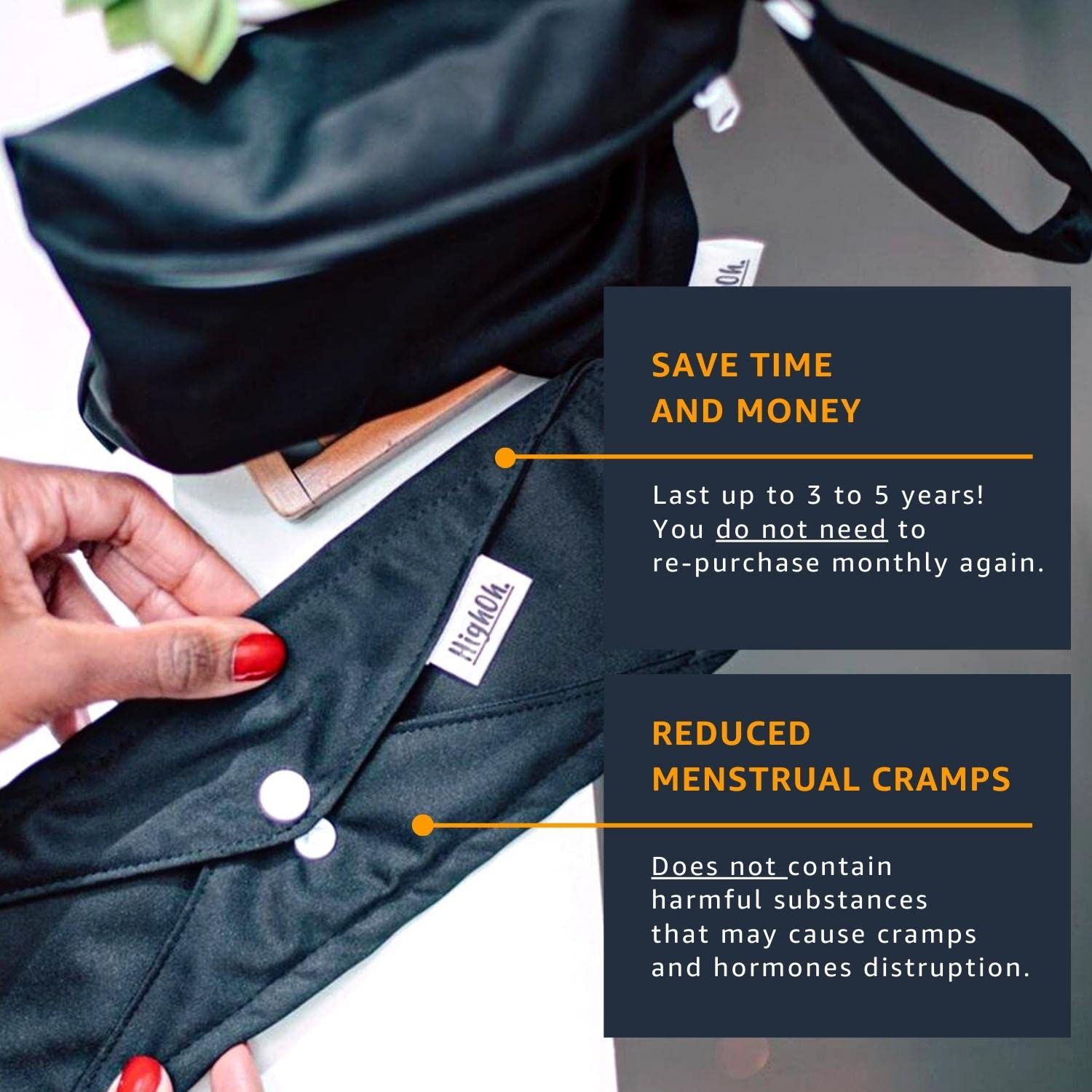 HighOh Period Starter Kit | Soft Washable Charcoal Bamboo Menstrual Pad | Bladder Support & Incontinence Pads | Reusable Sanitar