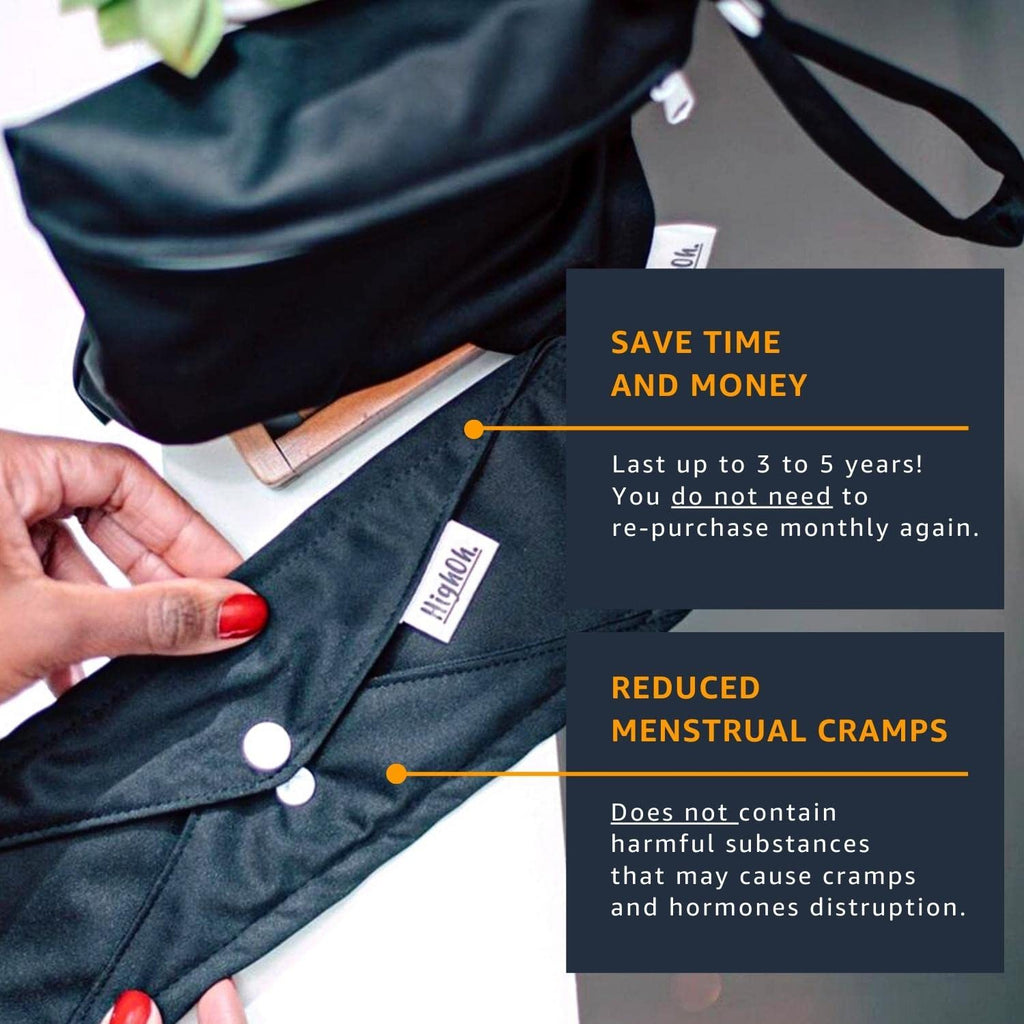 HighOh Period Starter Kit | Soft Washable Charcoal Bamboo Menstrual Pad | Bladder Support & Incontinence Pads | Reusable Sanitar