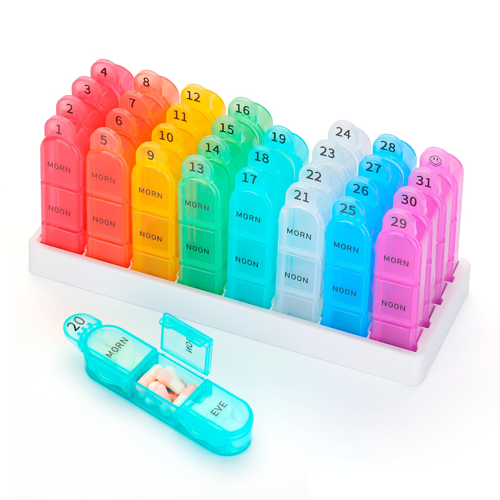 Monthly Pill Organizer, 31 Day Pill Dispenser 3 Times a Day with Small Pill Box, 4 Week Pill Container for Vitamins, Fish Oil, S